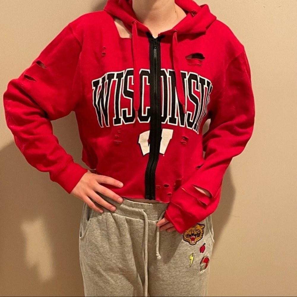 Woman’s Wisconsin zip up cropped hoodie